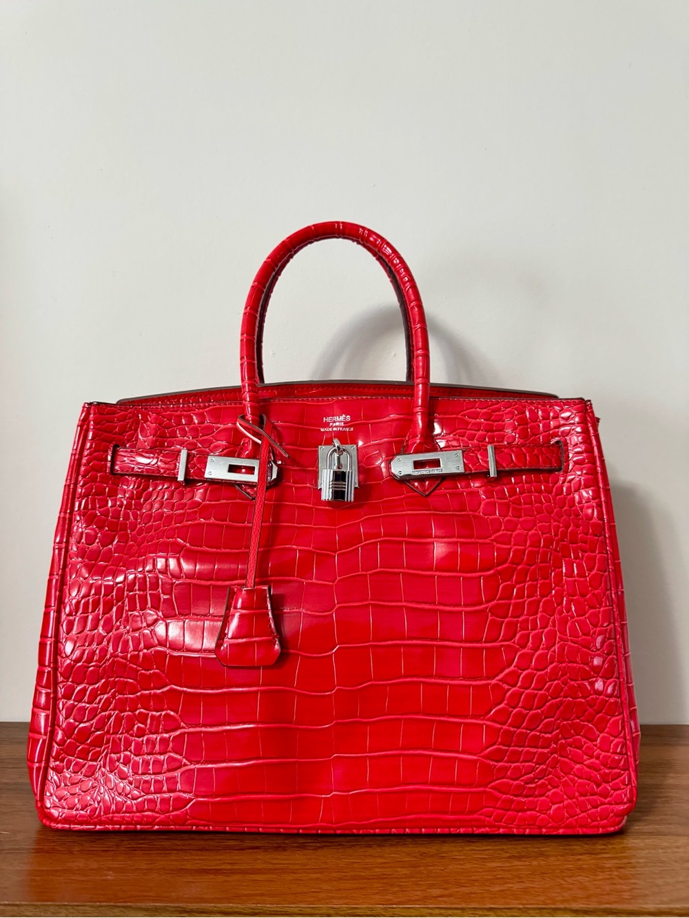 Elegant Luxury Red Leather Skin Purse with Silver Detailing